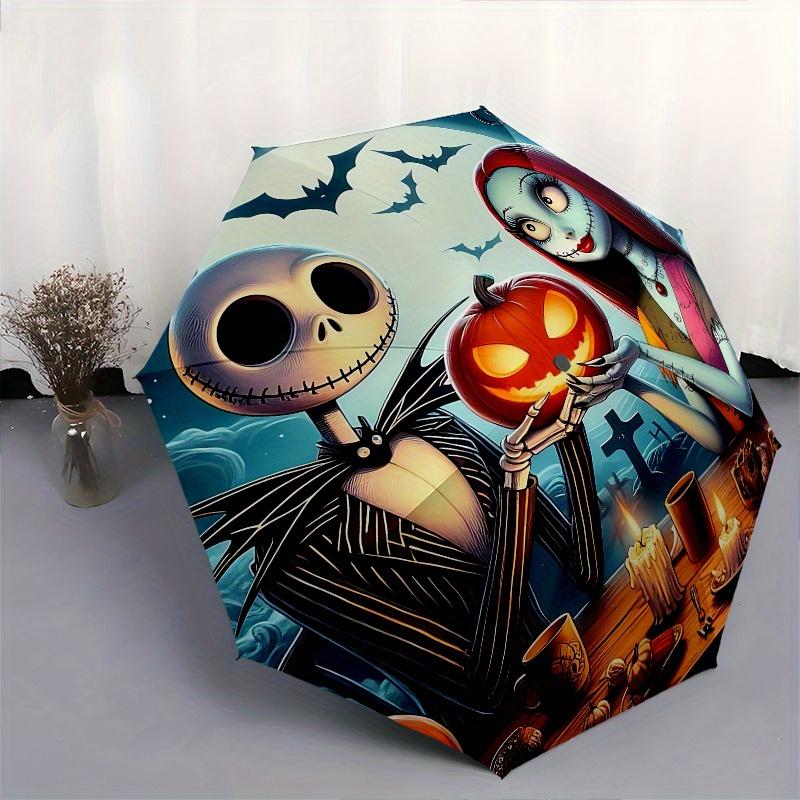 1 Ombrello Portatile Colorato con 8 stecche, a Tema Jack Skellington e Sally, Apribile Automaticamente, per Uomo e Donna, un Compagno Compatto per il Pendolarismo Adatto per Da