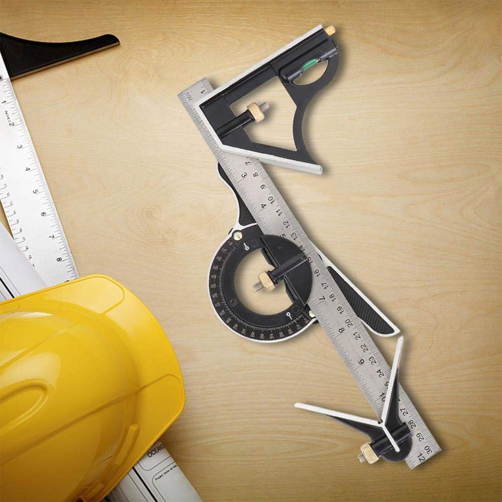 Combination Set with Square, Center and Reversible Protractor Head and Blade - 12" Blade Length, Cast Iron Heads, Hardened Steel