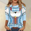 Women Casual Three Quarter Sleeve Oktoberfest Print Round Neck Shirt Lightweight Pullover Top for Daily Wear