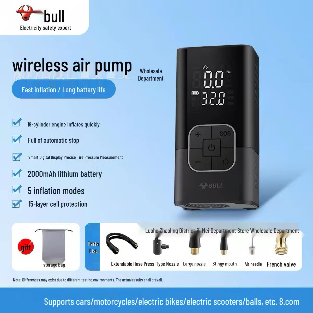 Wireless Portable Bull Digital Tire Inflator for Cars and Sedans 7A
