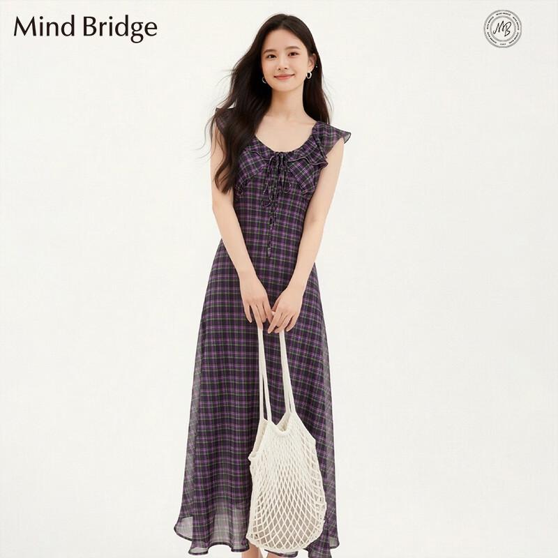 Mind Bridge Vintage Plaid Ruffle Sleeveless Dress L