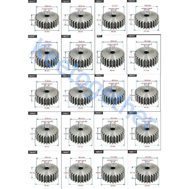 1M Spur Gear 42T/43T/44T/45T/46T/47T/48T/49T/50T/51T/52T/53T/54T/55T/56T 45# Carbon Steel Thickness 10mm