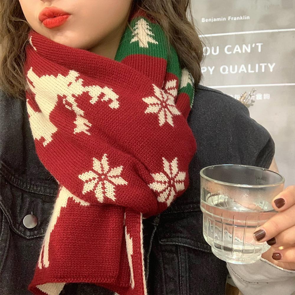 Warm Knitted Scarf Elk Christmas Shawl Cape Retro Scarves Women Girl