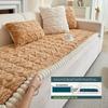 No Pillow 1pc Autumn and Winter Thickened Bohemian Style Quilted Sofa Cover with Pleats, Integrated Plush Fabric, Non-slip Protective Cover for Pets