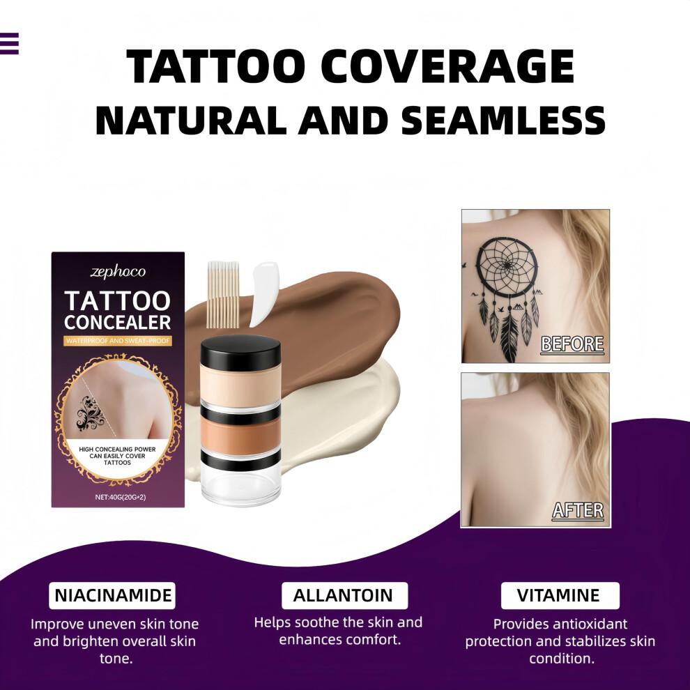 Tattoo Cover Up Cream Waterproof Full Coverage Body Concealer for Scars Birthmarks Dual Shades Ivory Medium Deep Less