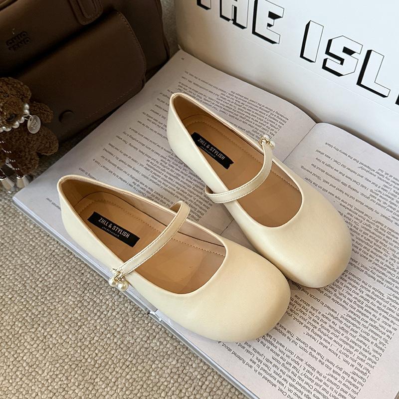708-3 Spring temperament flat shoes one-word belt design versatile Mary Jane shoes fattened and widened large size women's shoes