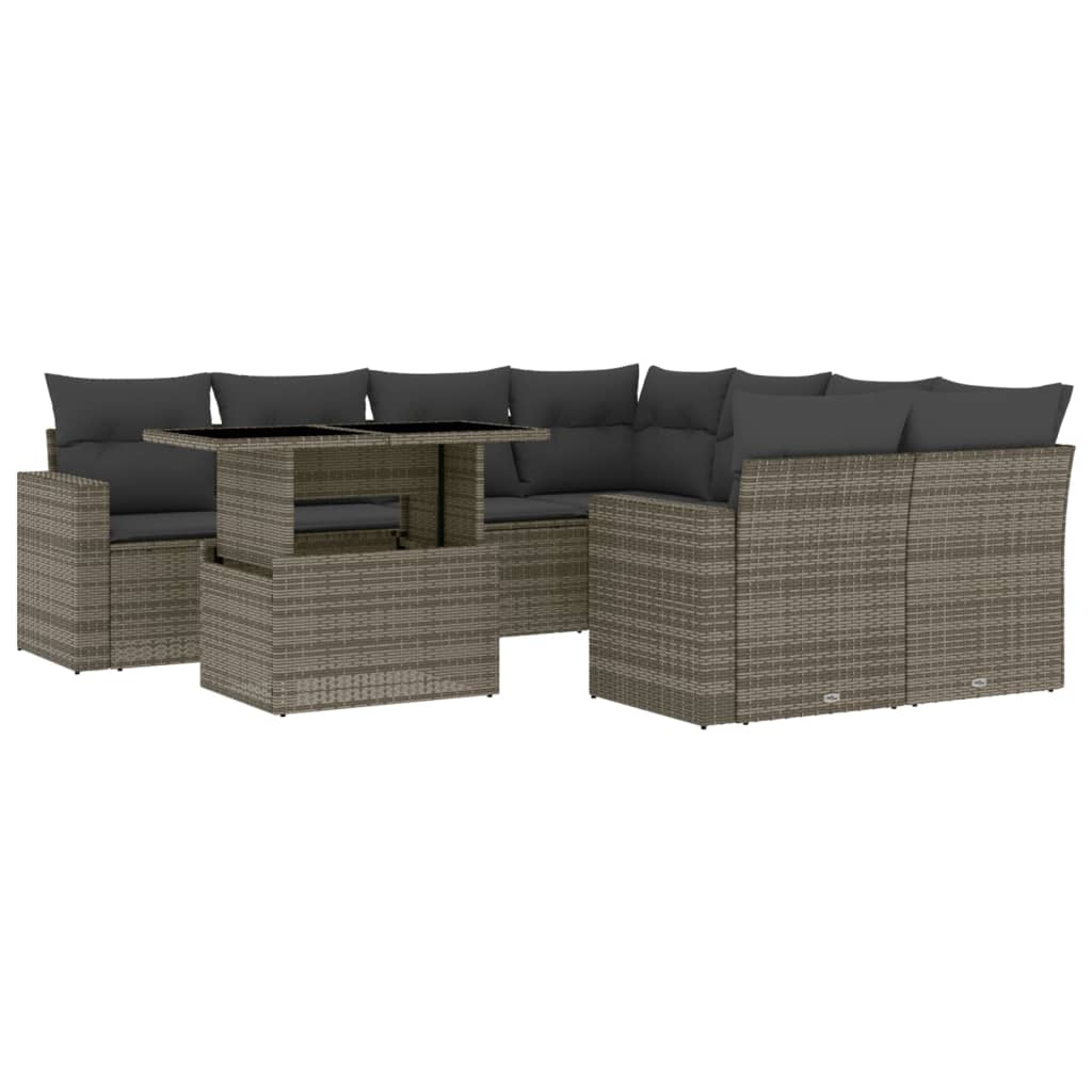9 piece Garden Sofa Set with Cushions Grey Poly Rattan
