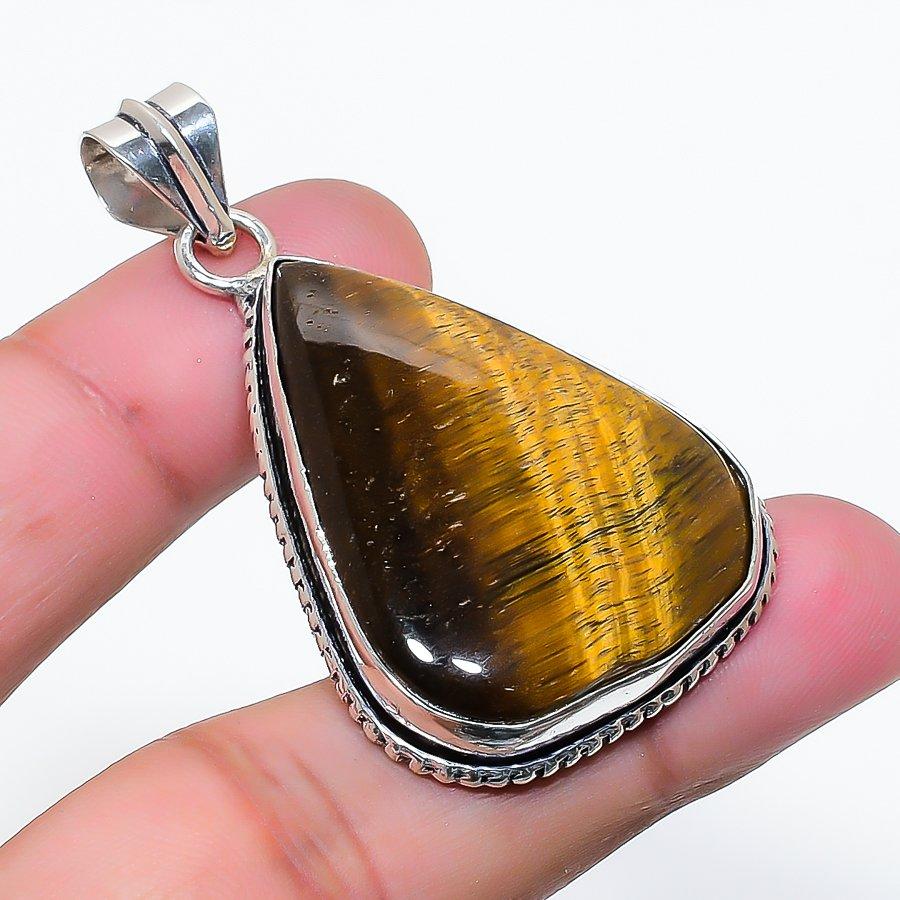 Natural Tiger Eye Gemstone Handmade 925 Sterling Silver Pendant 2.01 AP-15756