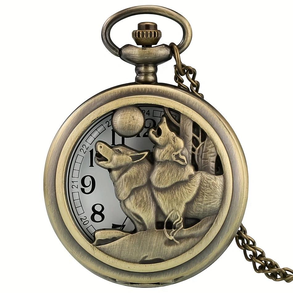 

Vintage Bronze Exquisite Cool Wolf Carved Quartz Pocket Watch Necklace Watch Pendant Pocket Watch Unisex Timepiece бронзовый