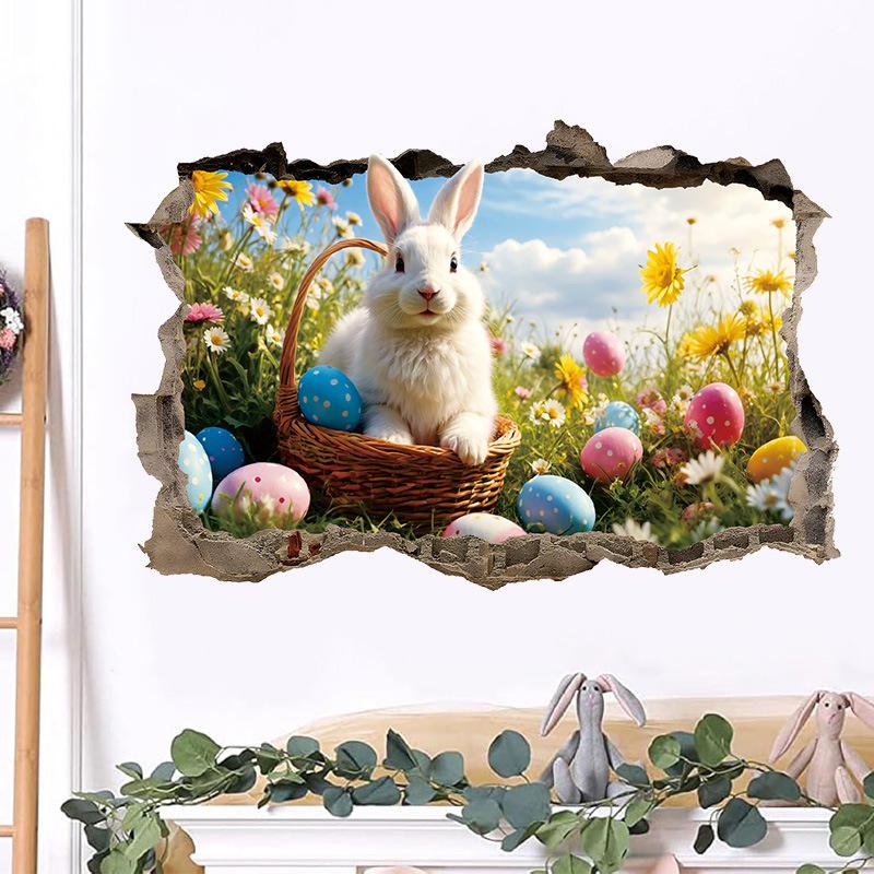 Creative Easter Wall Stickers 3D Breakthrough Stickers Easter Bunny Wall Decals For Home Roomm Room Party