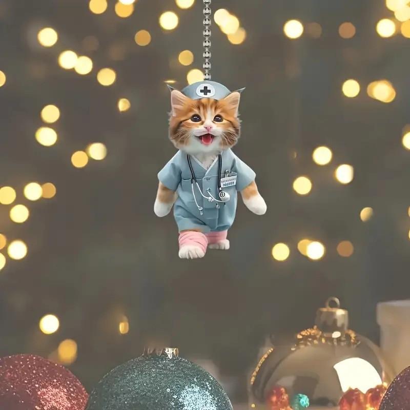 Creative Acrylic Cat Decoration For Car Rearview Mirror Unique Keychain Pendant For Personalized Interior Decor