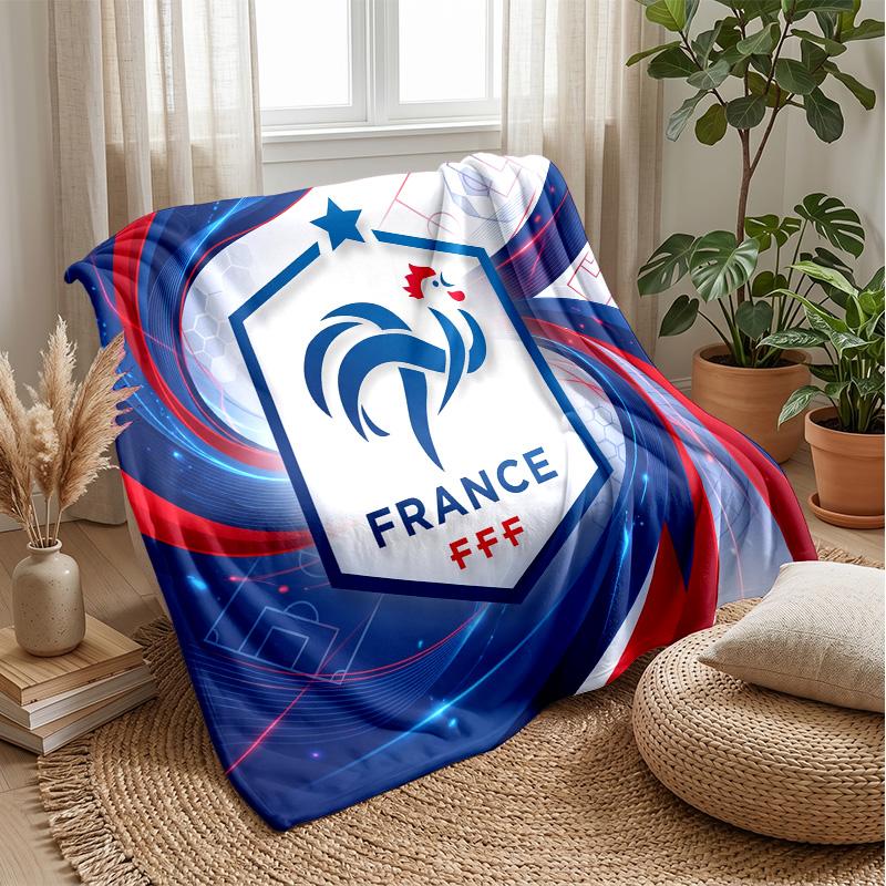 France Football Printed Flannel Blanket Skin Friendly Warm Decorative Throw for Indoor Couch Bed Daily Use