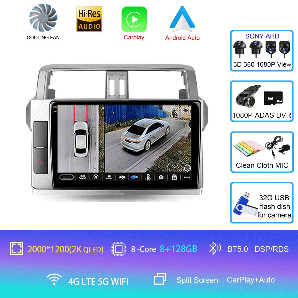 For Toyota Land Cruiser Prado 150 2013 2014 - 2017 Car Radio Android 14 Navigation Multimedia Player GPS WiFi+4G Video Carplay