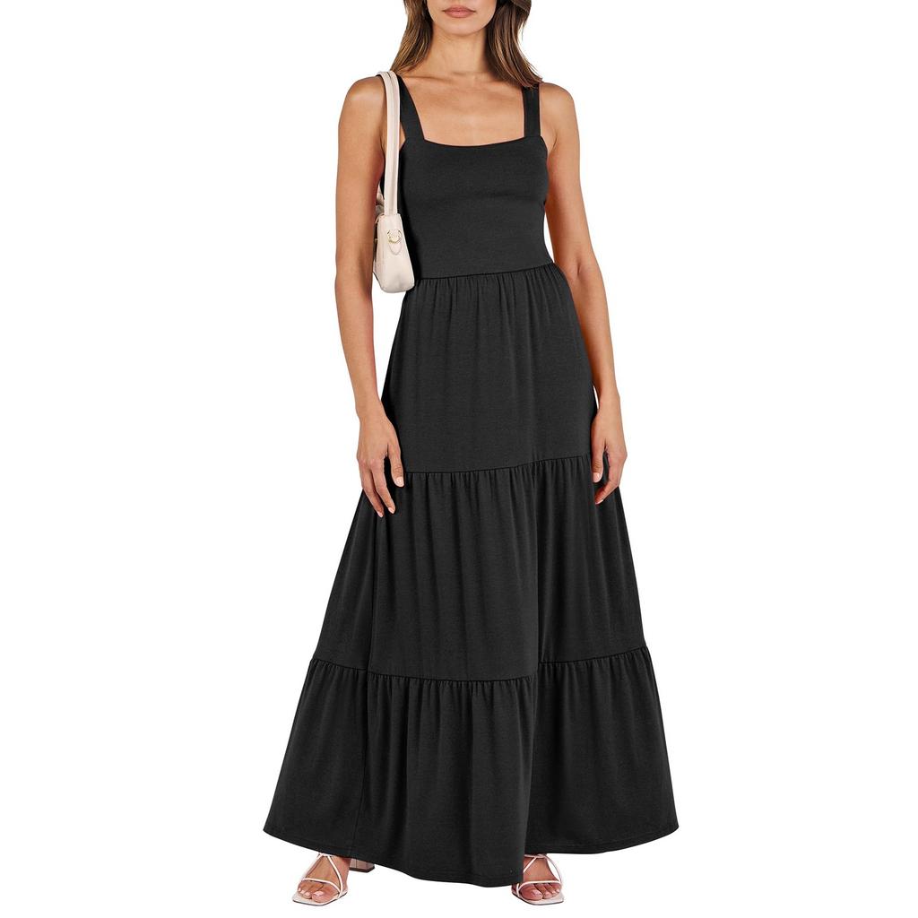 Women's Casual Dress Summer Ruffle Sleeve U Neck Dress Fashion Solid Colour Dress