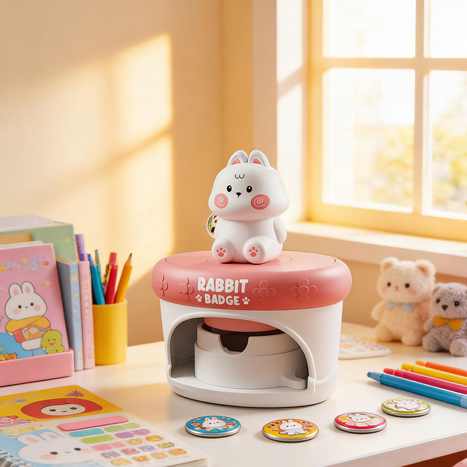 Button Maker Machine Punch Press Handmade DIY Gifts Pin Kit for Adults Kids Family Rabbit