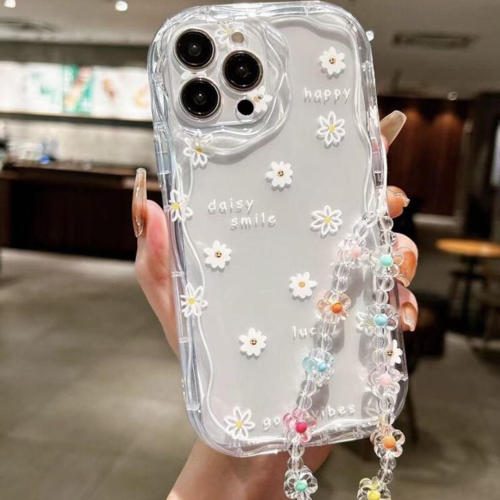 Englische weiße Blume ist geeignet für iPhone17pro Handyhülle Apple 15 sturzsicher 14/13promax neu 12 Kette