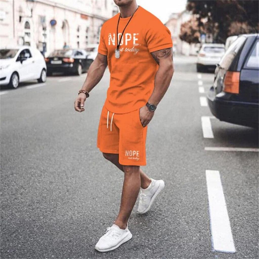 Letni Minimalistyczny Męski Zestaw Dwuczęściowy: T-shirt i Szorty