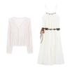 Seaside vacation style suit temperament waist suspender dress women's summer knitted hollow cardigan top two-piece set