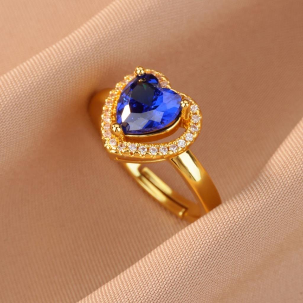Colorful Cubic Zircon Ring for Women Stainless Steel Gold Color Open Ring Vintage Boho Wedding Party Jewelry Gift Accessories