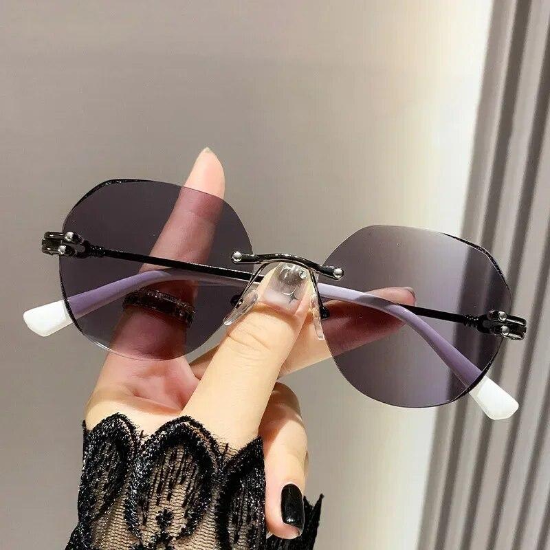 Photochromic Frameless Reading Glasses Fashion Cut Edge Reading Eyewear Anti Blue Light High-definition Far Sight Eyeglasses