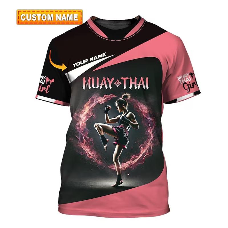 Muay Thai Fans Custom Name T-shirt For Men's Clothing Fitness Train Breathable Short Sleeve T Shirts Summer Sport Print Tee