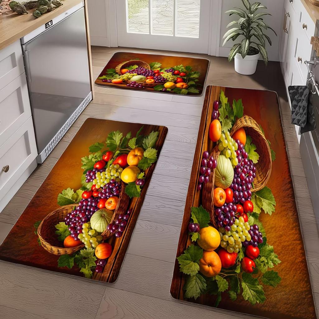 Spring Floral Series Kitchen Floor Mats - Dirt-Resistant, Wear-Resistant, Easy-to-Clean, Three-Piece Set