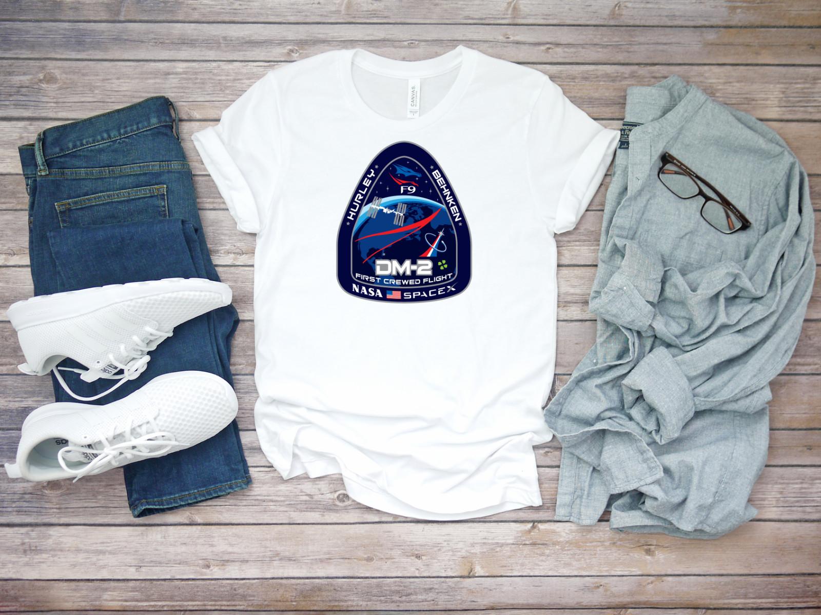 NASA DM2 SpaceX First Crewed Flight Short sleeve White Men T-shirt K058 XXXL