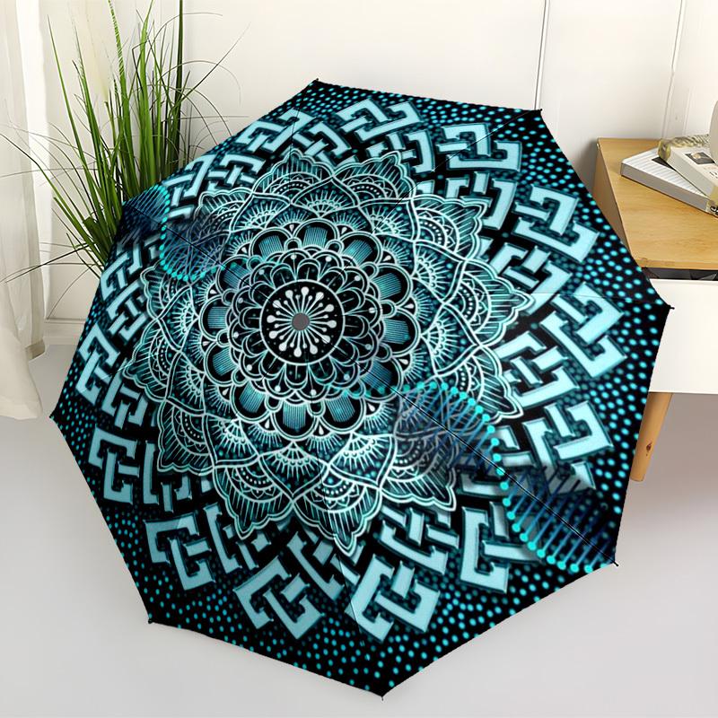 1pc Mandala Pattern Automatic Open/Close Umbrella, Folding Compact Umbrella with Lightweight Design for Women/Menyy251028208