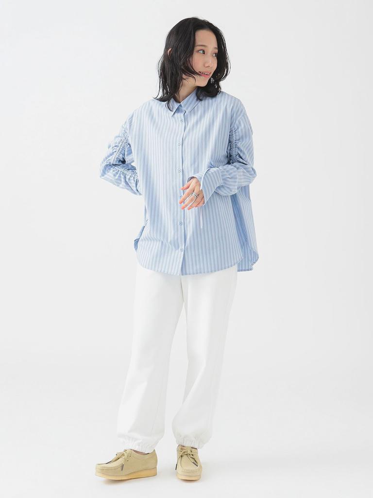 B:MING LIFE STORE by BEAMS Women's 2-Way Shirred Shirt, Blue, One Size, Large/Sized Shirt/Blouse