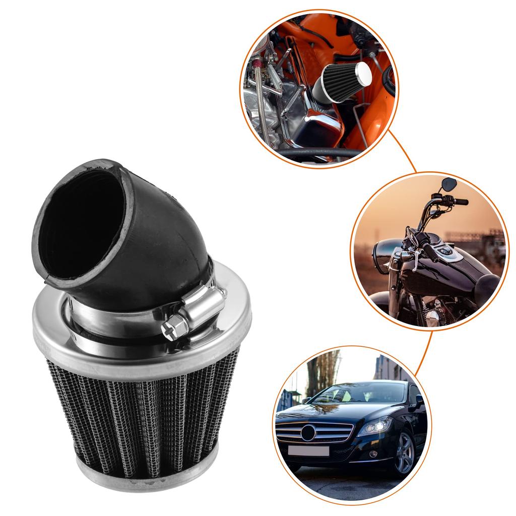 uxcell Round Taper Replacement Universal 38mm Elbow Conical Air Filter Round Taper Replacement for Motorcycles Silver Tone