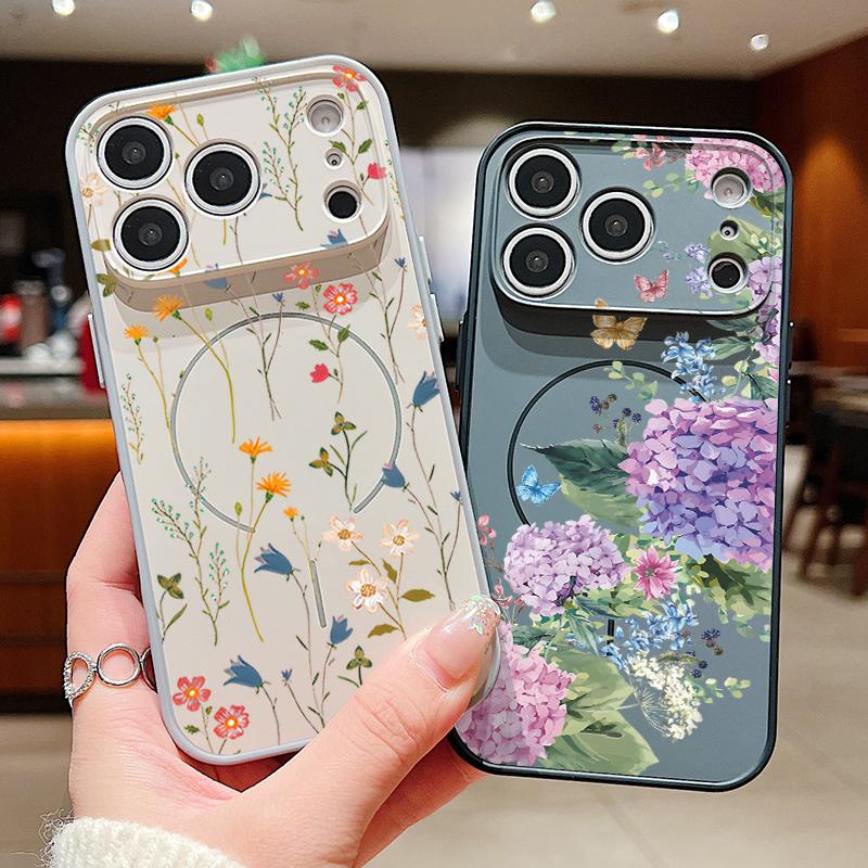 Line Rose Butterfly Floral Pattern Case For iPhone 17 Pro Max Magnetic For Magsafe Hybrid Slim Matte Cover For iPhone 16 15 14 13 Pro Max