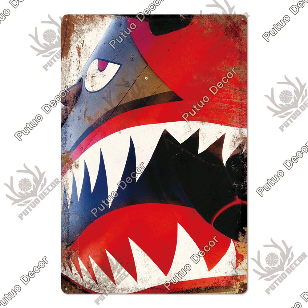 Putuo Decor Shark Sign Metal Signs Vintage Tin Sign Funny Warning Movie Poster for Bar Pub Kitchen Club Man Cave Wall Decoration