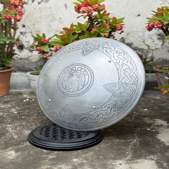 Odin Norse God Shield with Sacred Symbol  Bearded Viking Wall Art Aluminum Round Shield Nordic Pagan Decor Viking Cosplay Prop  Gift
