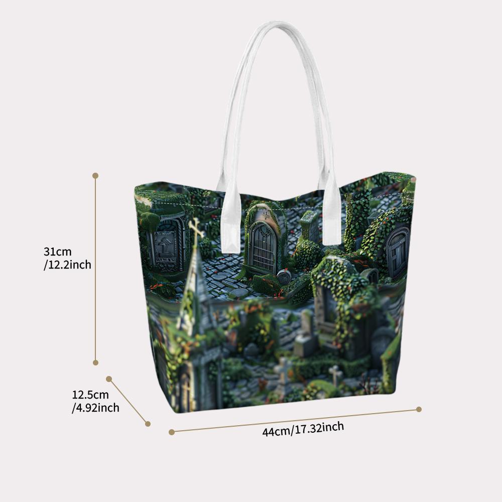 Gothic Cemetery Print Tote Bag Daily Casual Large Capacity Shoulder Bag for Outdoor Shopping Travel