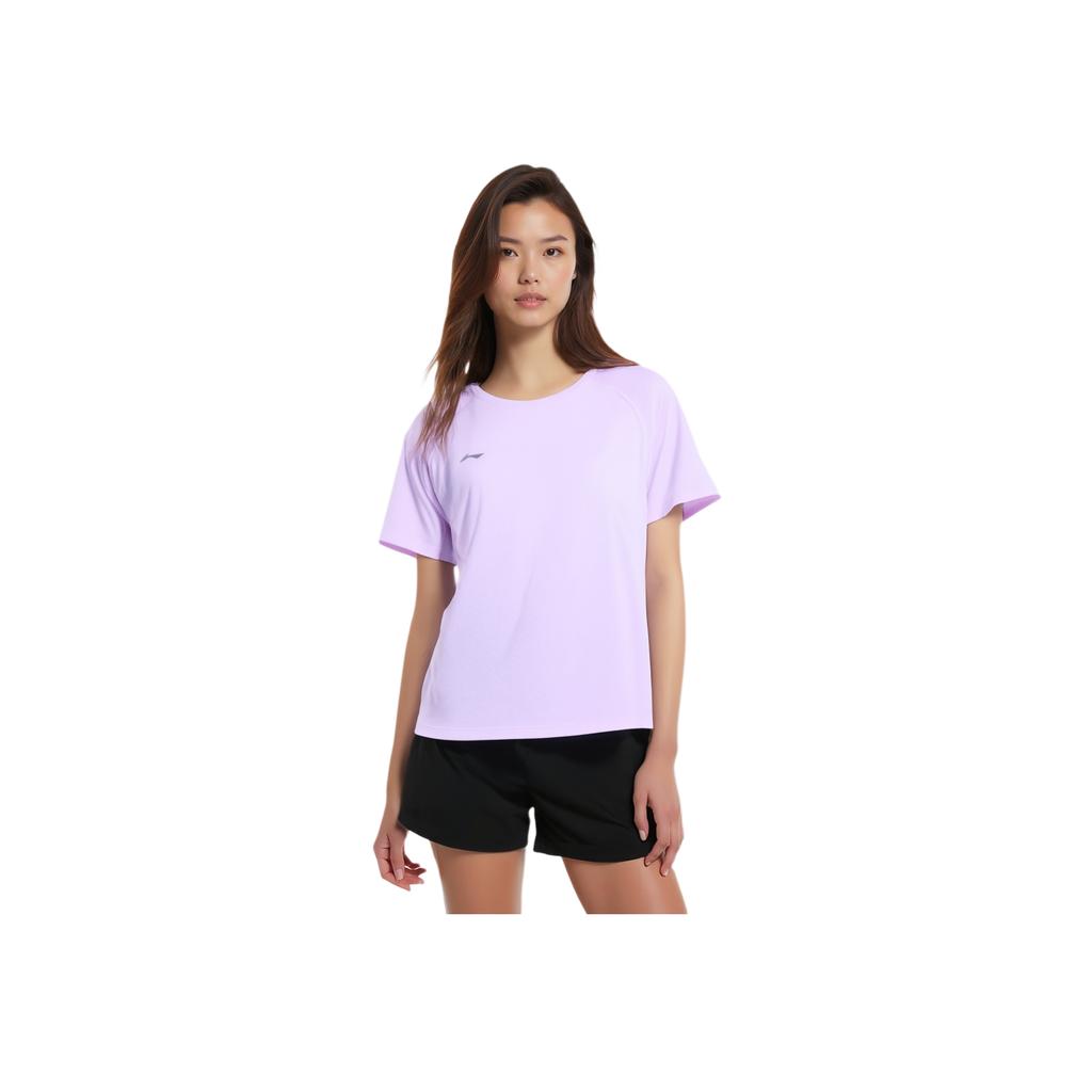 Li Ning Group Purchase Series Solid Color Breathable Versatile Short Sleeve T-Shirt Women T-Shirts Cool-Purple ATSV436-2