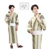 Fuuka Yukata Set Includes Waist and Geta Size Yellow and Cream with Pique Stripes Square Z3207CLB248 Men's (4 Pieces) - Obi, Cord, (Geta Clogs) - L,