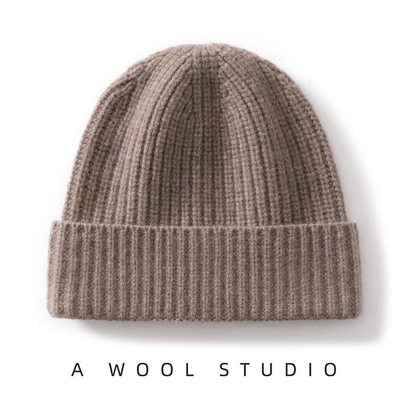 Thickened Wool Ribbed Cuff Cashmere Knit Hat - Warm and In Stock