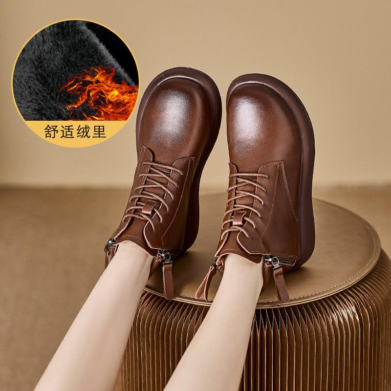 

Autumn and winter leather short boots for women, new double zipper Martin boots for women, flat bottom round head casual women s boots 41