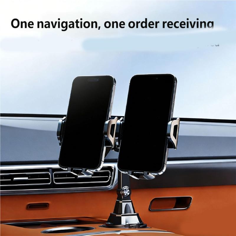 Vehicle Cup Holder Mount Phone Holder Double Adjustable Head For 4.7in to 7.2in Device Silicone Pad Smartphone Stand
