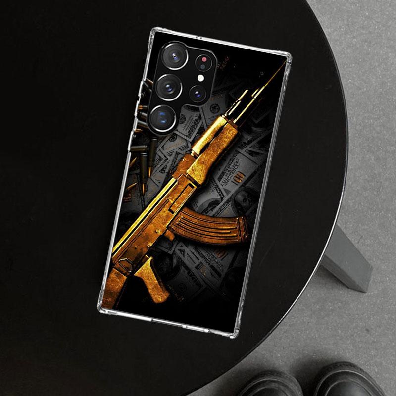 Gun Bullets AK47 Handgun Phone Case Cover for Samsung Galaxy S26 S25 Edge S24 S23 Ultra S22 Plus S21 FE S20 + Art Customized Fun