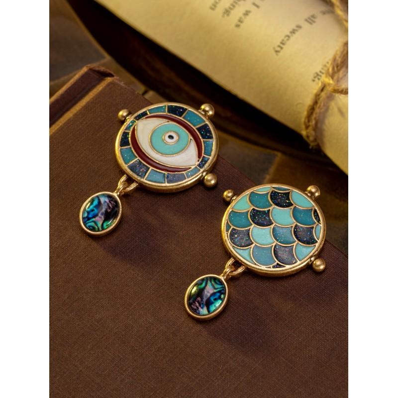 Vintage Sparkling Enamel Eye Earrings Personalized Versatile Scales