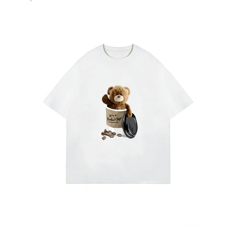 Oversized T-Shirt Black Teddy Bear In Coffee Cup Print For Casual Wear