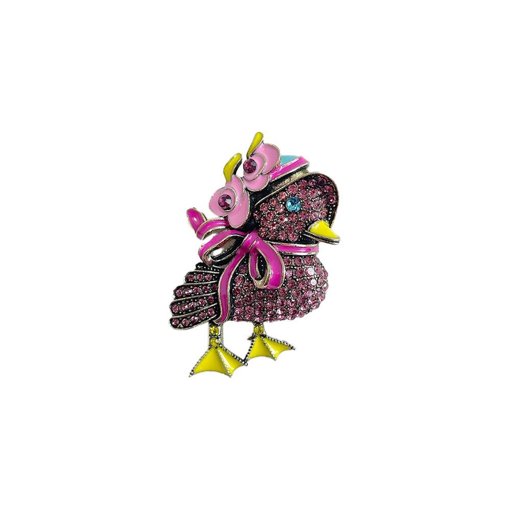 Vintage Full Diamond Flash Duckling Brooch Oversized Rhinestone Heavy Industry Cartoon Animal Duck Breast Flower Fashion Clothing Accessories
