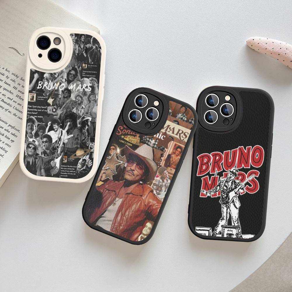 B-Bruno M-Mars Singer Leather Phone Case For IPhone 16 16e 15 14 13 12 11 Pro Max Plus Mini Cover