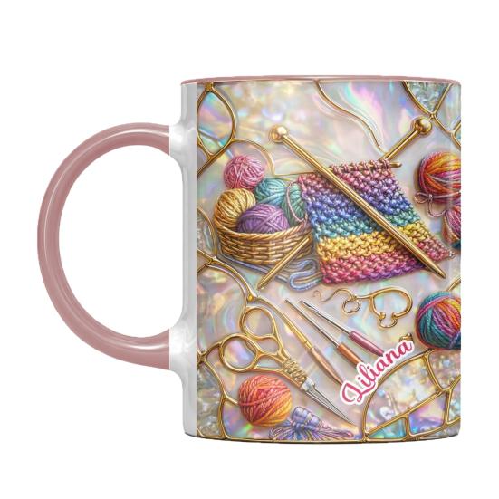 

325/450ML Knitting Sewing Tools Coffee Mug with Handle Heat-resistant Ceramic Large Capacity Tea Milk Water Drinking Cup Sewing Lover Gift A рожевий