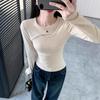 Women's Hollow Design Base Layer Top – Stylish Long-Sleeved T-Shirt for Autumn/Winter 2025, Solid Color