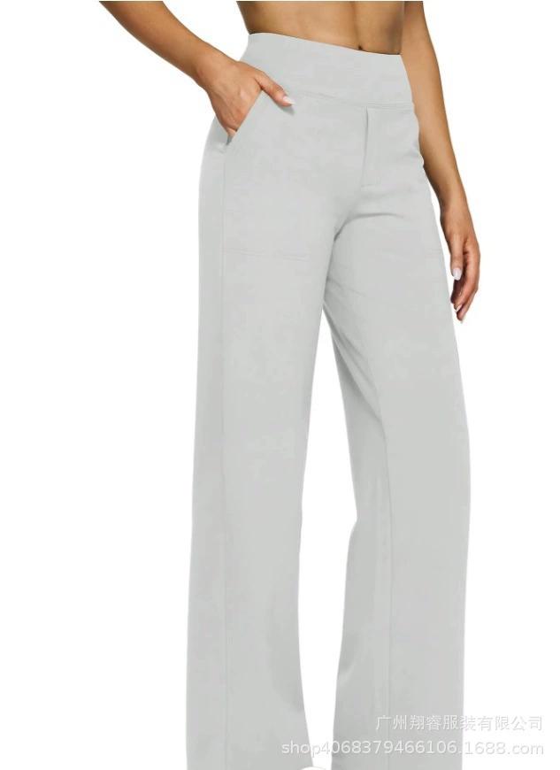 Women's Fleece Lined Wide Leg Yoga Pants Waterproof High Waist Business Pants Winter Warm Sweatpants with Pockets