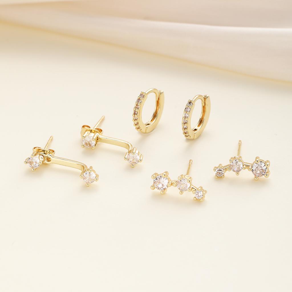 3-Piece Silver Gold Plated Earring Sets For Women Dainty Stud Huggie Hoop Earrings For Multiple Piercing Hypoallergenic Jewelry