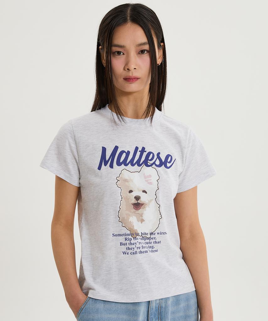 WAIKEI Cloud Illustration Short Sleeve T-Shirt Melange White