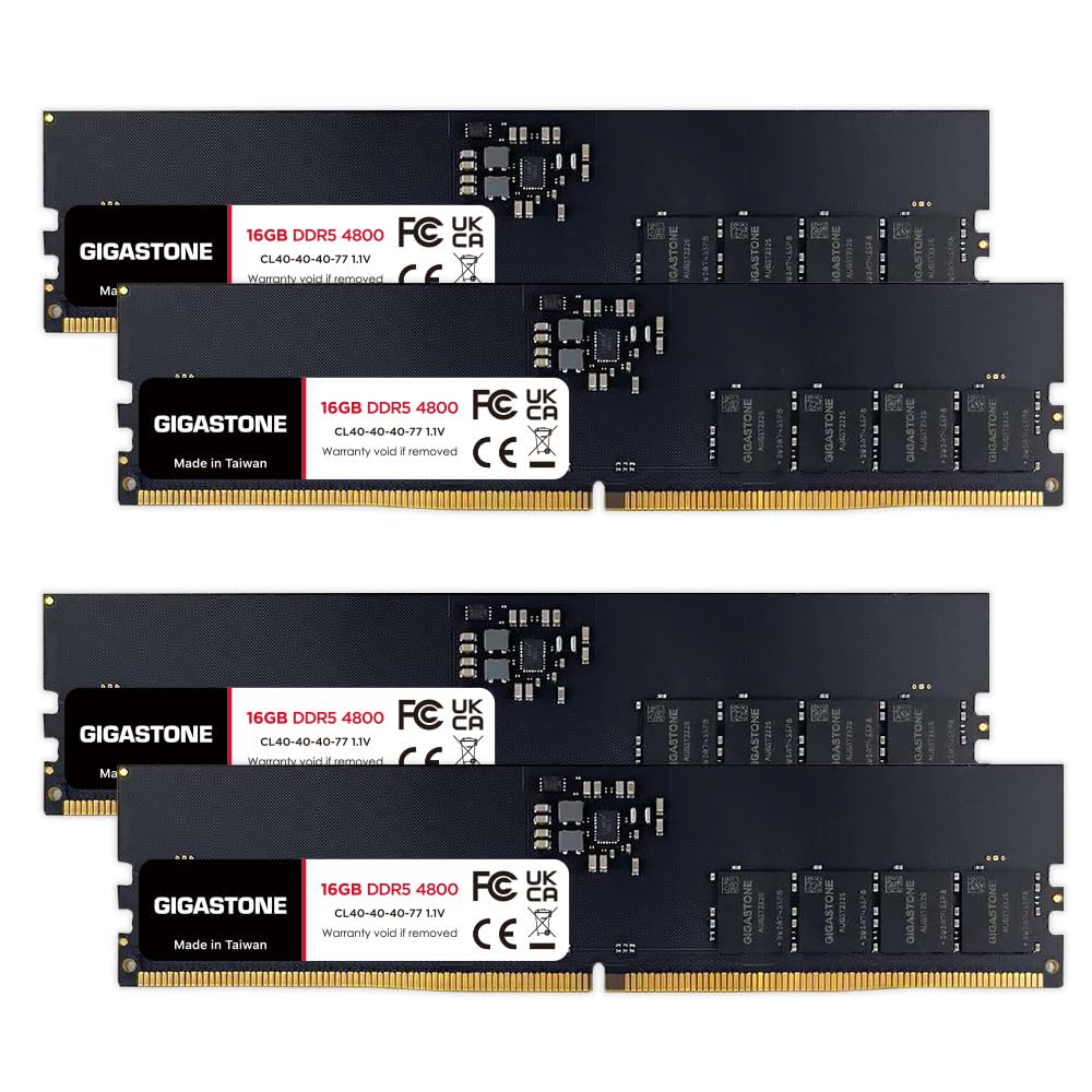 GIGASTONE 16GB X 4 DDR5 4800MHz CL UDIMM Unbuffered Memory Module Upgrade for Desktop PCs (64GB Kit) PC5-38400 40-40-40-77 1.1V 288-pin Non-ECC